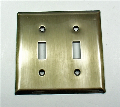 28018-003 Square Double Switch Plate, Polished Brass
