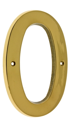 23200-003 6 In. Cast Solid Brass House Number 0, Polished Brass