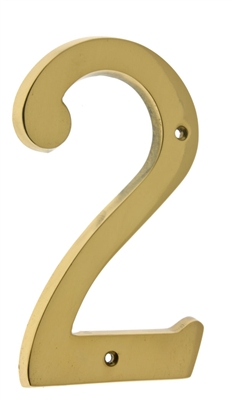 6 In. Cast Solid Brass House Number 2, Polished Brass