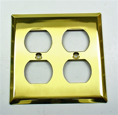 Square Double Receptacle Plate, Antique Brass
