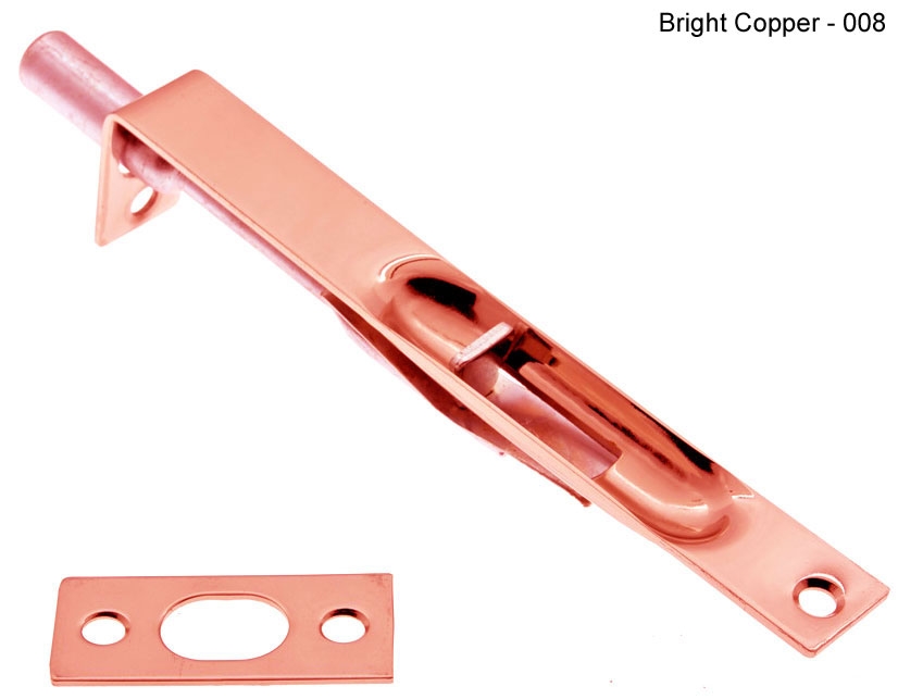 11010-008 6 In. Flush Bolt With Square End, Bright Copper