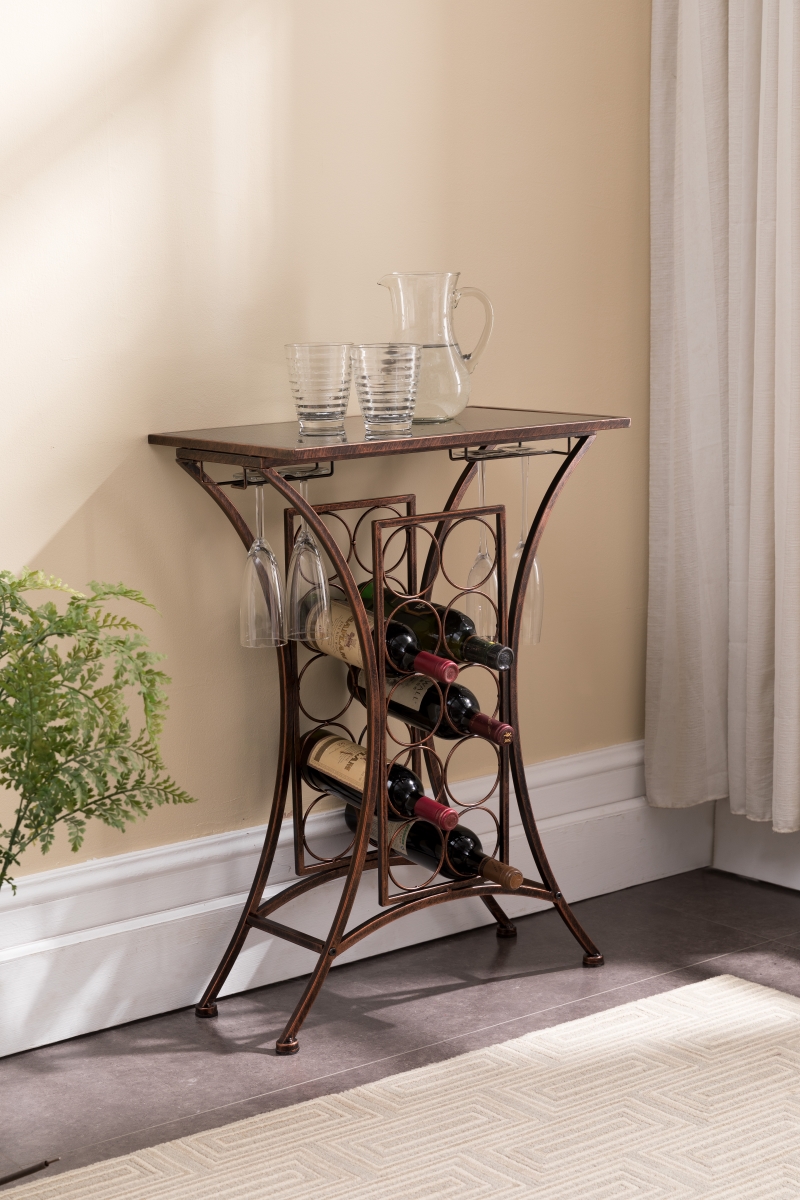 Wr1367 Metal & Tempered Glass Wine Rack - Brushed Copper