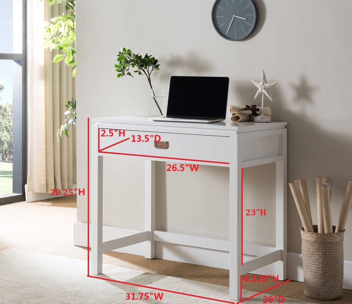 Ho281 Desk Solid Wood & Wood Veneer - White