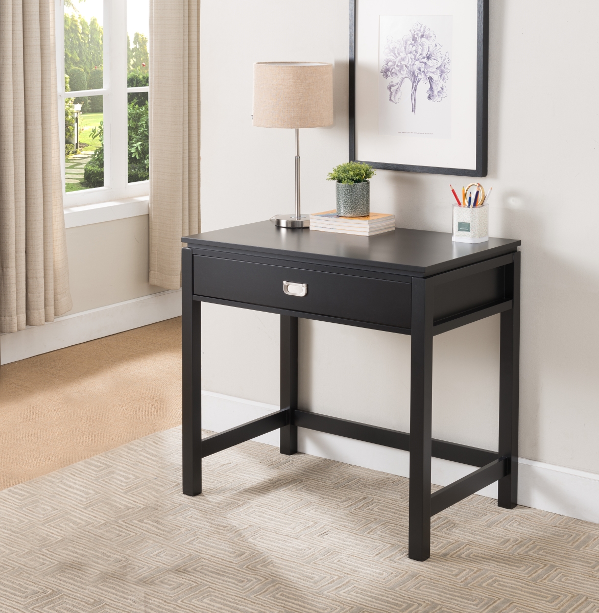 Ho292 Desk Solid Wood & Wood Veneer - Black