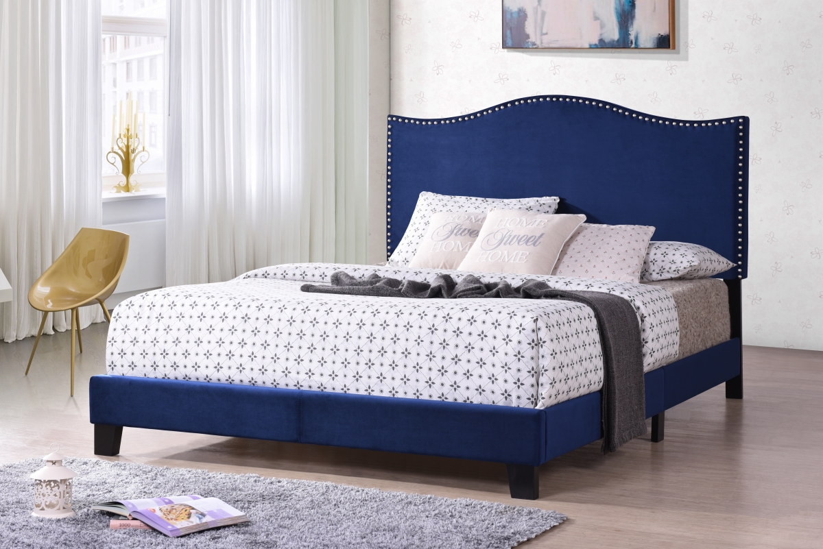 B8025k Velvet & Solid Wood Upholstered Bed - Blue