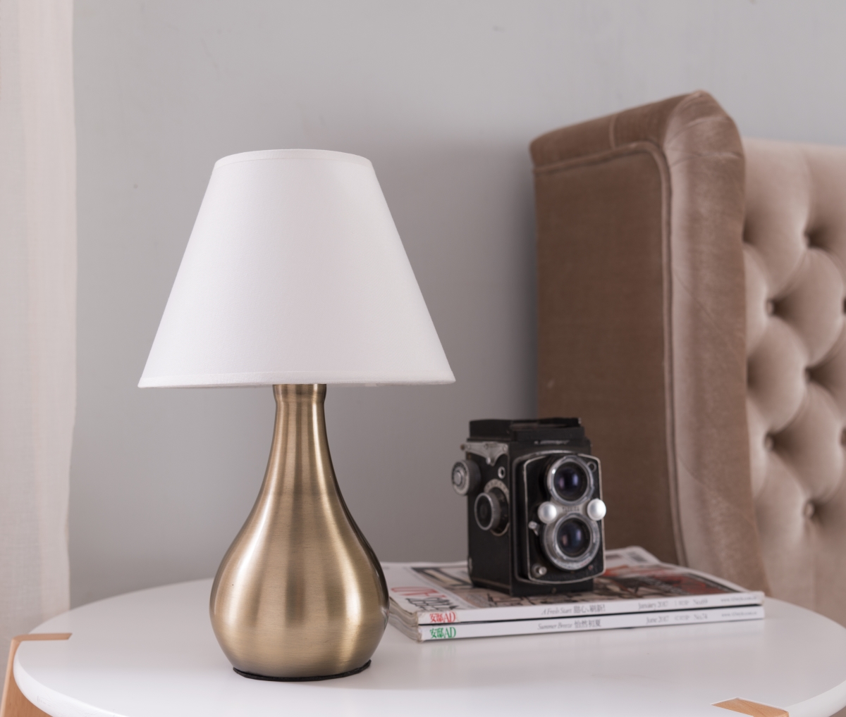 L1041 Table Lamp - Brushed Gold & White Shade, 13 X 8 X 8 In.