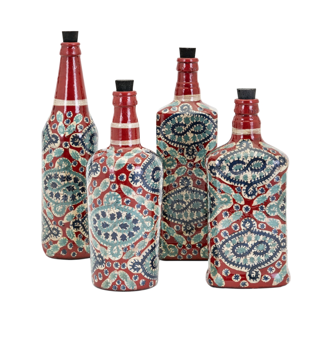 Alona Hand Painted Glass Bottles, Multicolor - Set Of 4