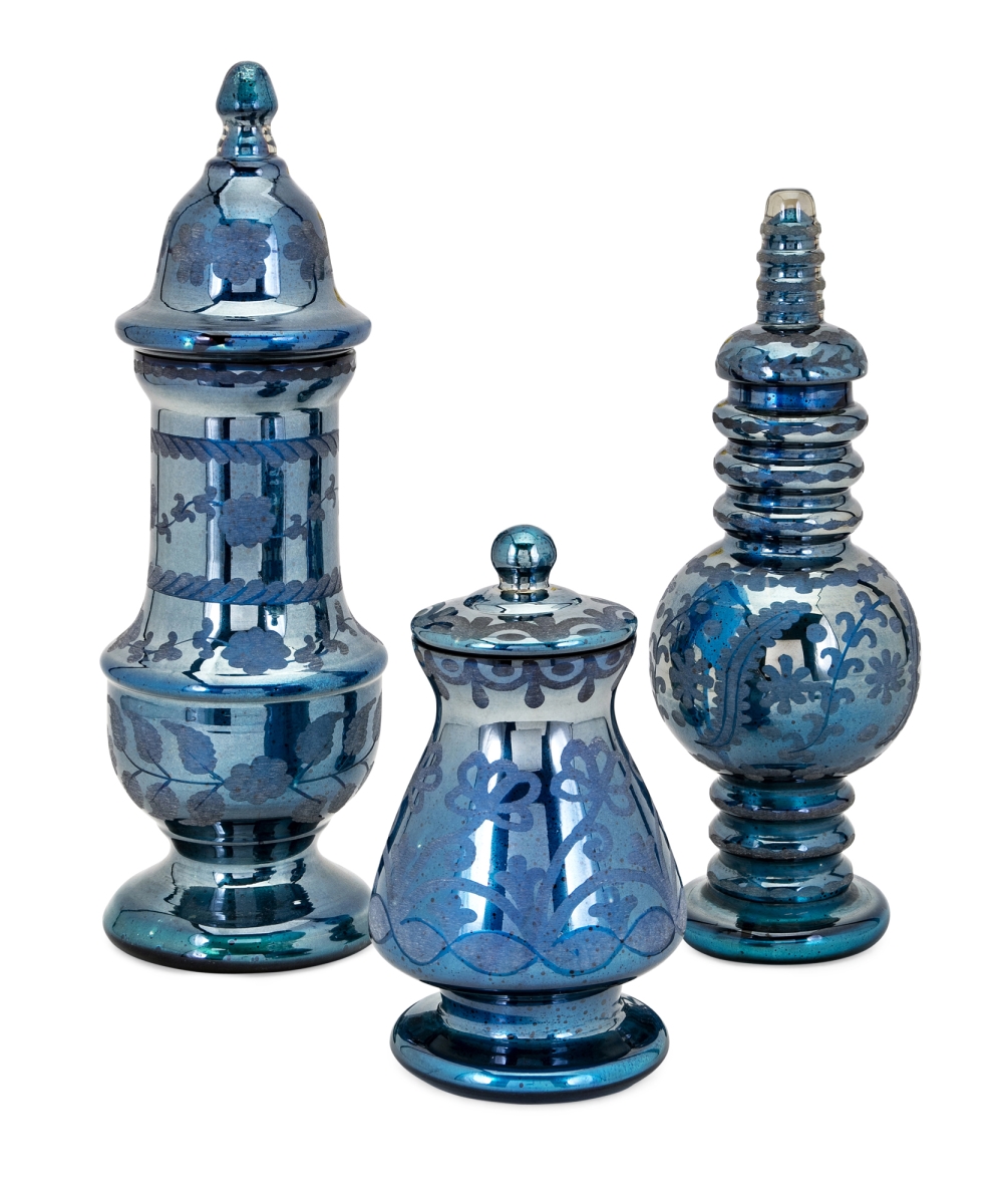 Imax 13893-3 Miyu Lidded Containers, Blue - Set Of 3