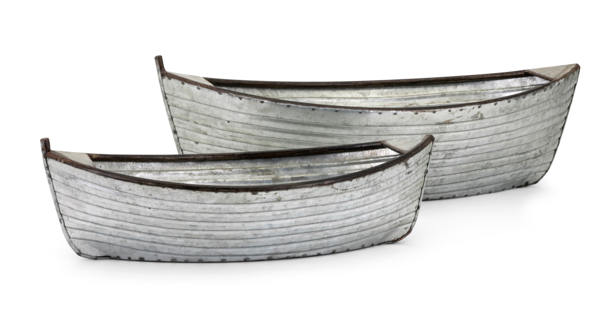 Imax 60284-2 Boat Planters, Silver - Set Of 2