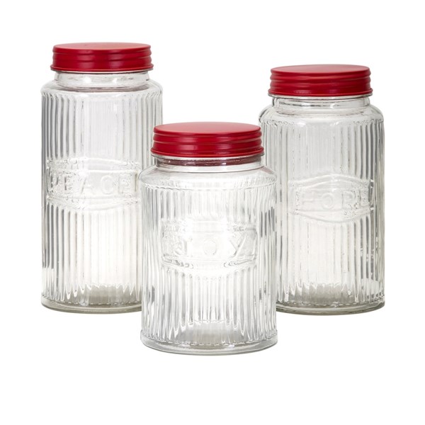 Imax 80165-3 Homestead Christmas Glass Peace Hope Joy Jars, Red - Set Of 3