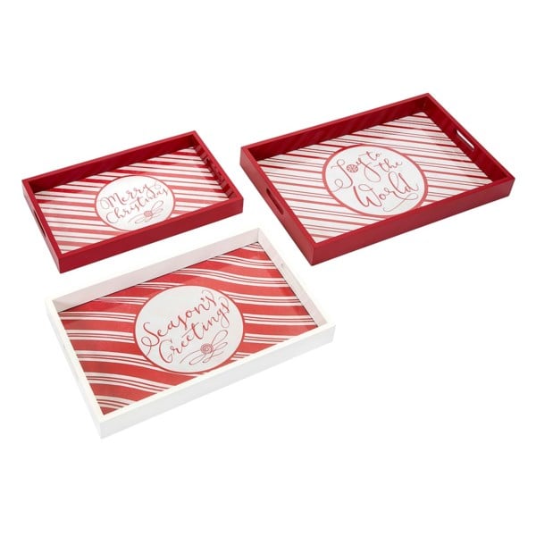 Imax 80304-3 Christmas Candy Strip Trays, Red - Set Of 3