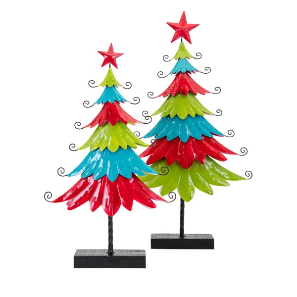 Imax 82180-2 Whimsy Christmas Colorful Metal Trees, Multicolor - Set Of 2