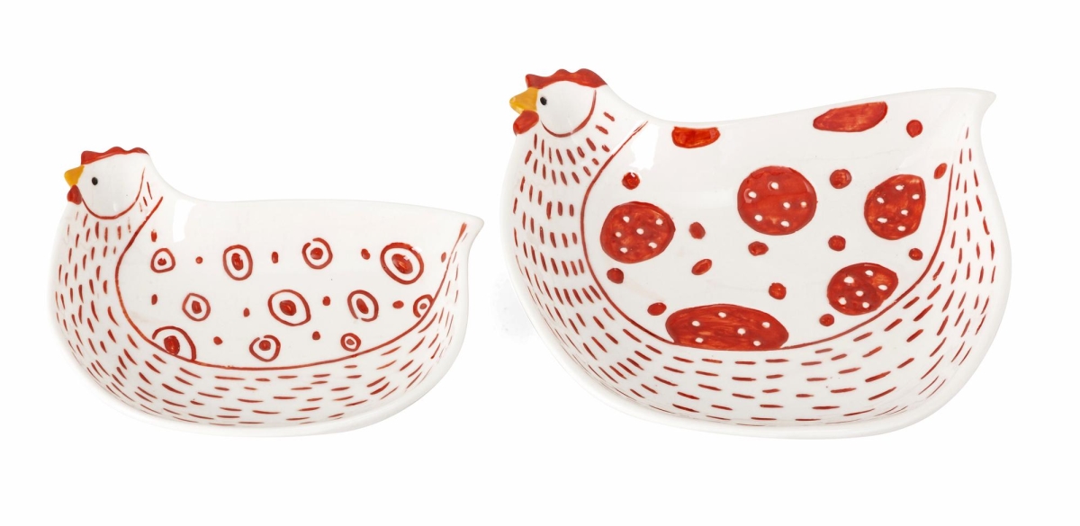 Imax 23599-2 Farmstead Handpainted Red Chicken Plates - Set Of 2