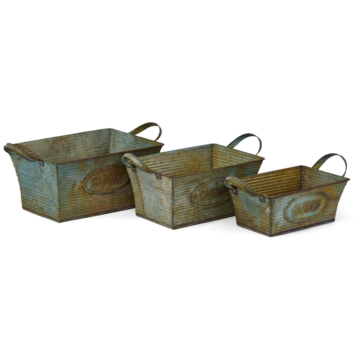 Imax Z27800-3 Marian Galvanized Planters With Green Finish - Set Of 3