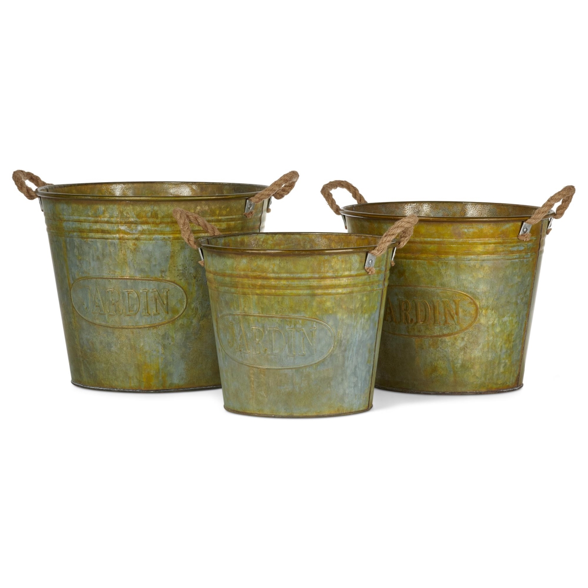 Imax Z27816-3 Walther Galvanized Planters With Rusted Finish - Green, Set Of 3