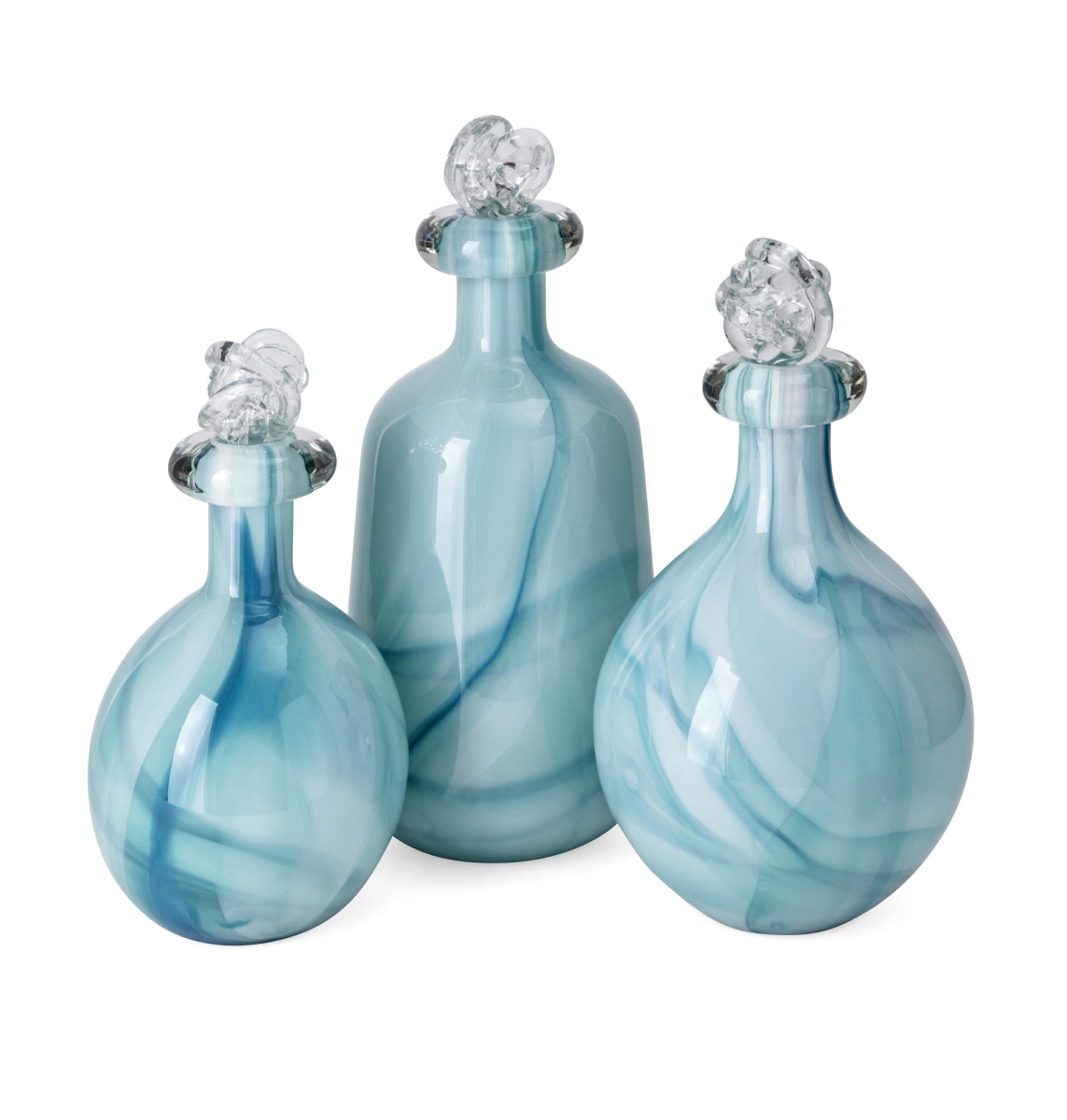 Imax 48202-3 Baker Art Glass Bottles With Knot Stopper - Set Of 3
