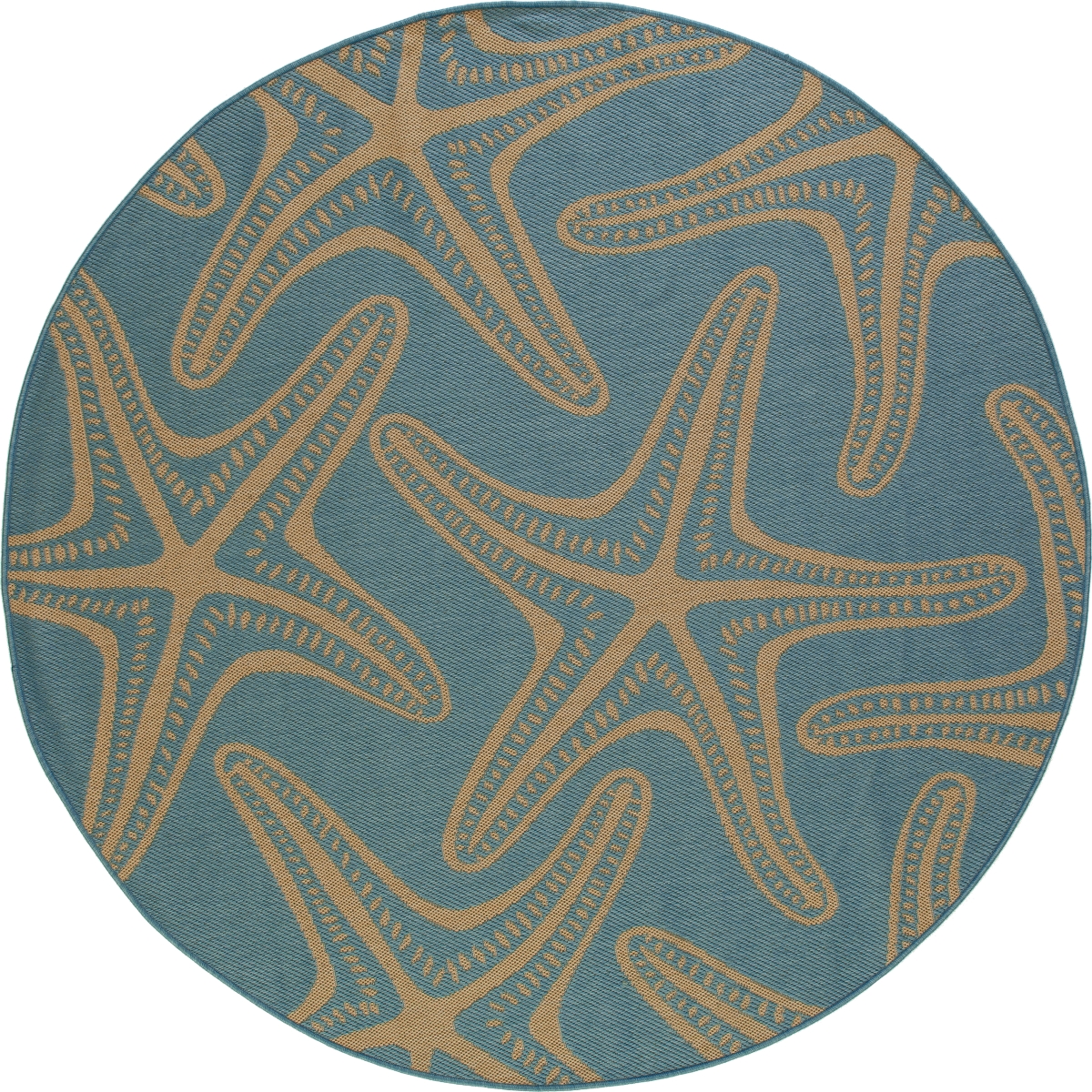 29472 8 Ft. Plymouth Collection Starfish Flat Woven Indoor & Outdoor Round Area Rug, Blue