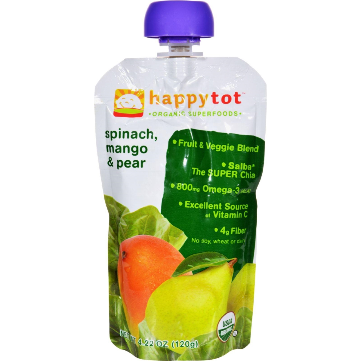 4.22 Oz Happytot Organic Superfoods Spinach Mango & Pear, Case Of 16