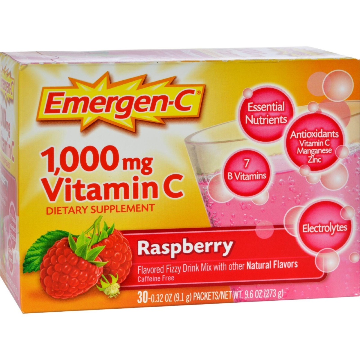 Alacer Hg0350975 1000 Mg Emergen-c Vitamin C Fizzy Drink Mix - Raspberry, 30 Packets