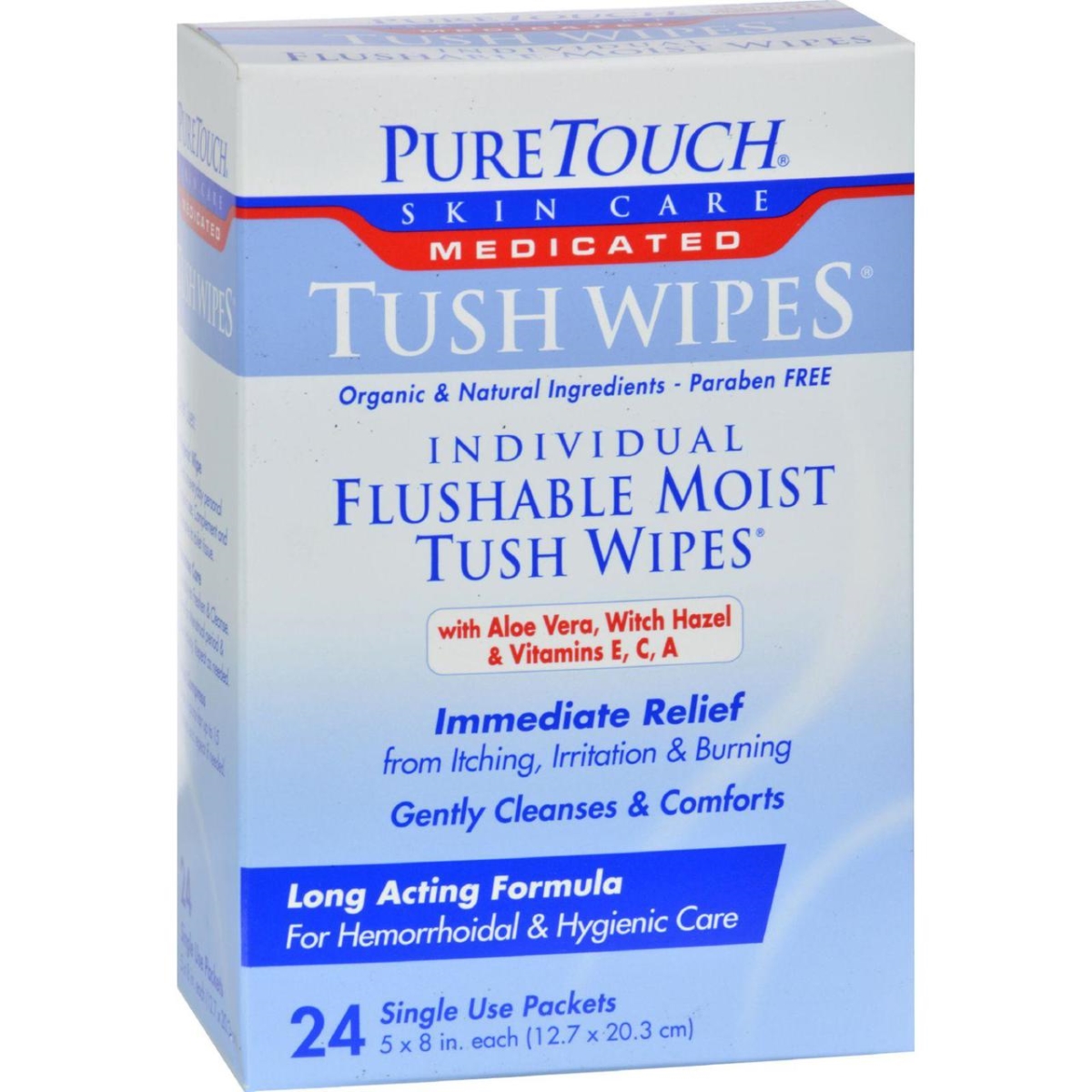 HG0155374 Puretouch Individual Flushable Moist Tush Wipes - 24 Packets