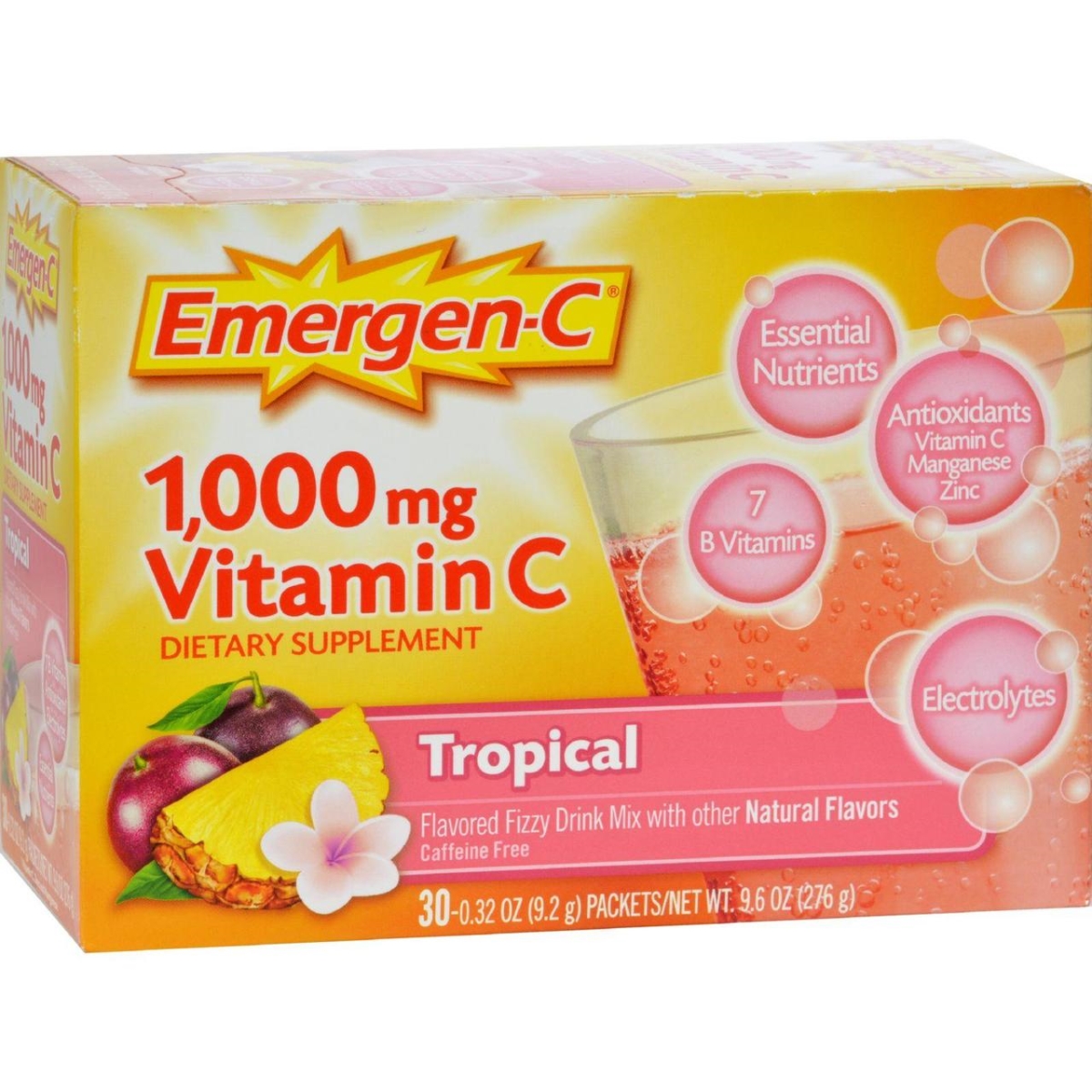 Alacer Hg0351288 1000 Mg Emergen-c Vitamin C Fizzy Drink Mix Tropical, 30 Packet