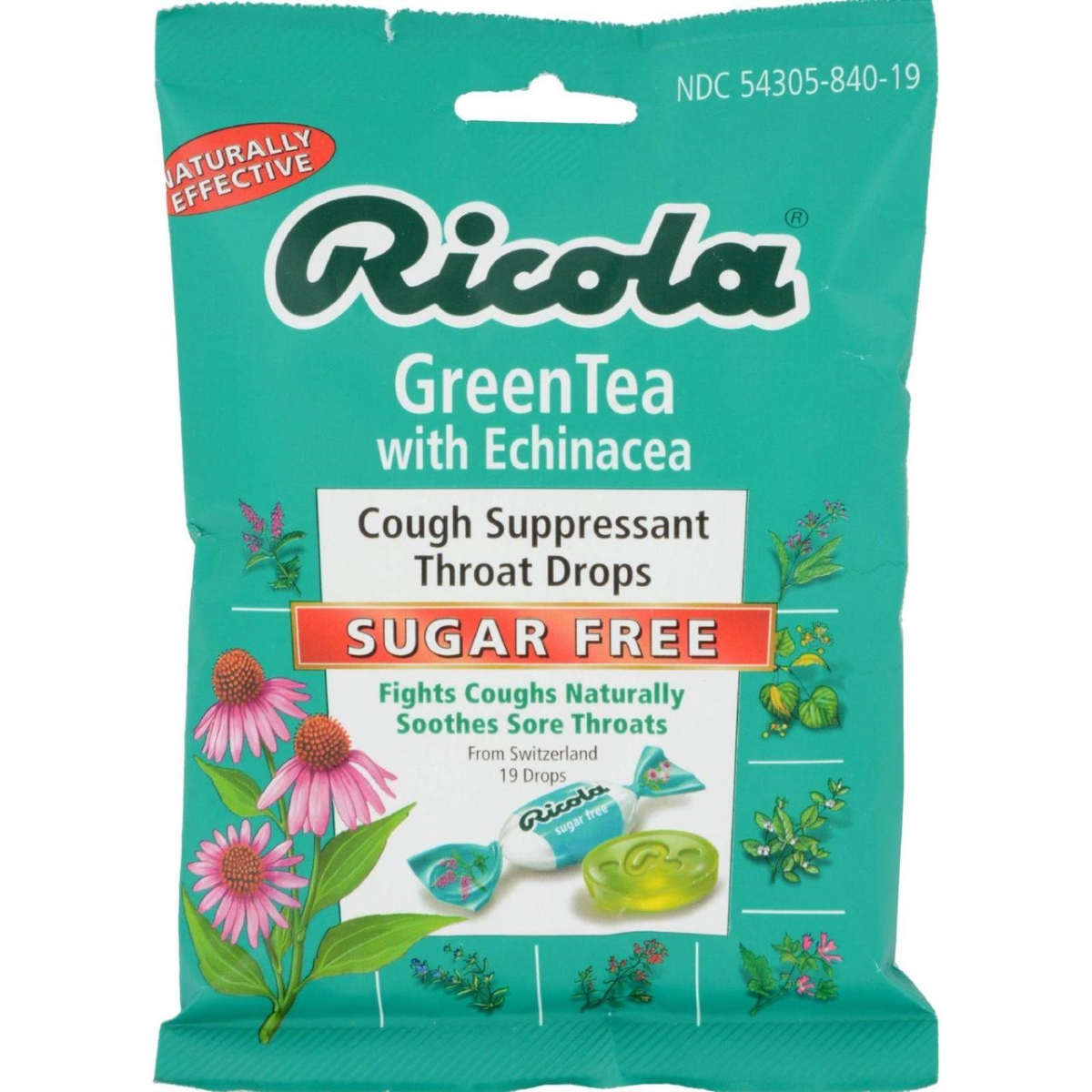 Hg0654731 Sugar Free Green Tea Cough Drops With Echinacea - 19 Drops, Case Of 12