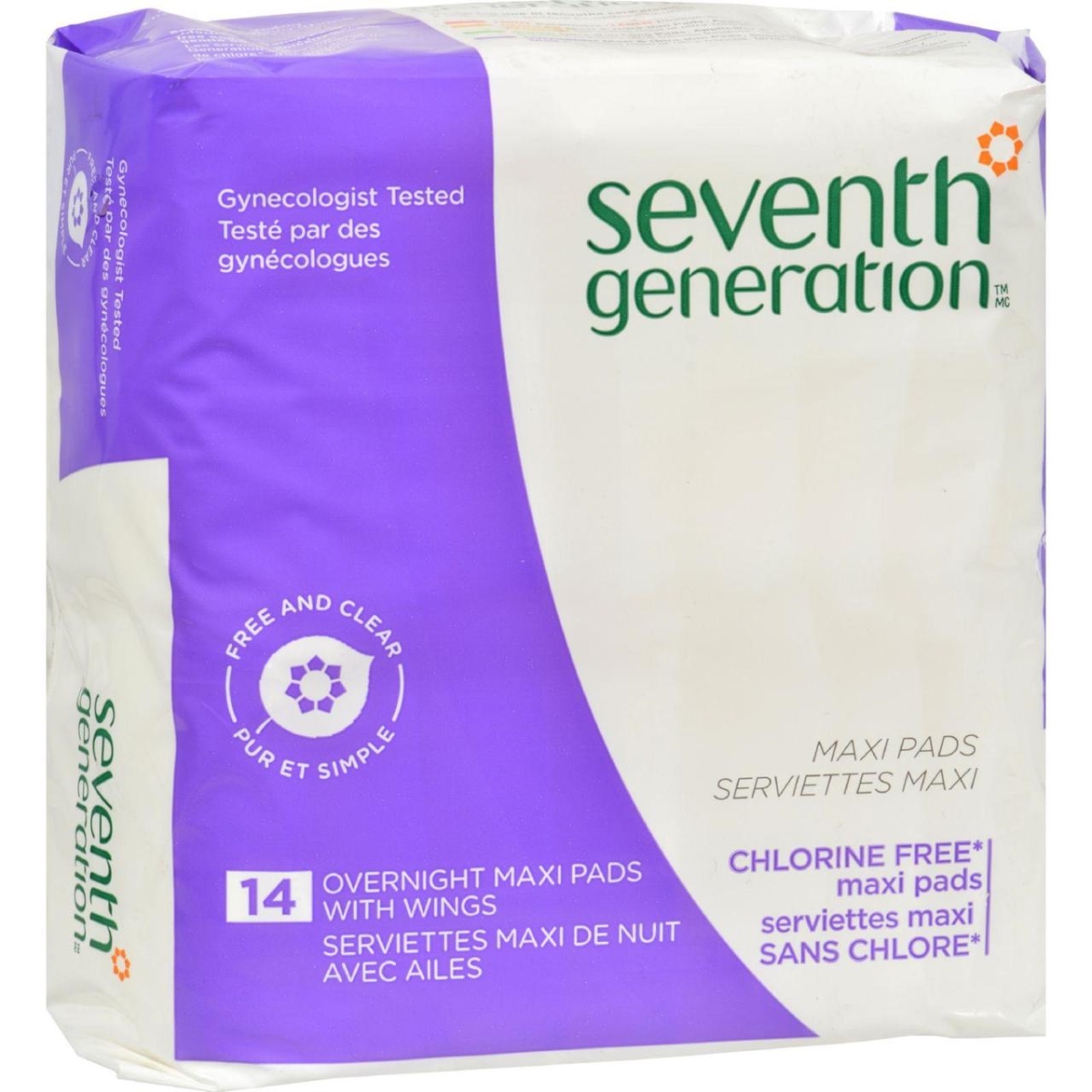 Hg0772640 Chorine Free Maxi Pads - Overnight With Wings, 14 Pads