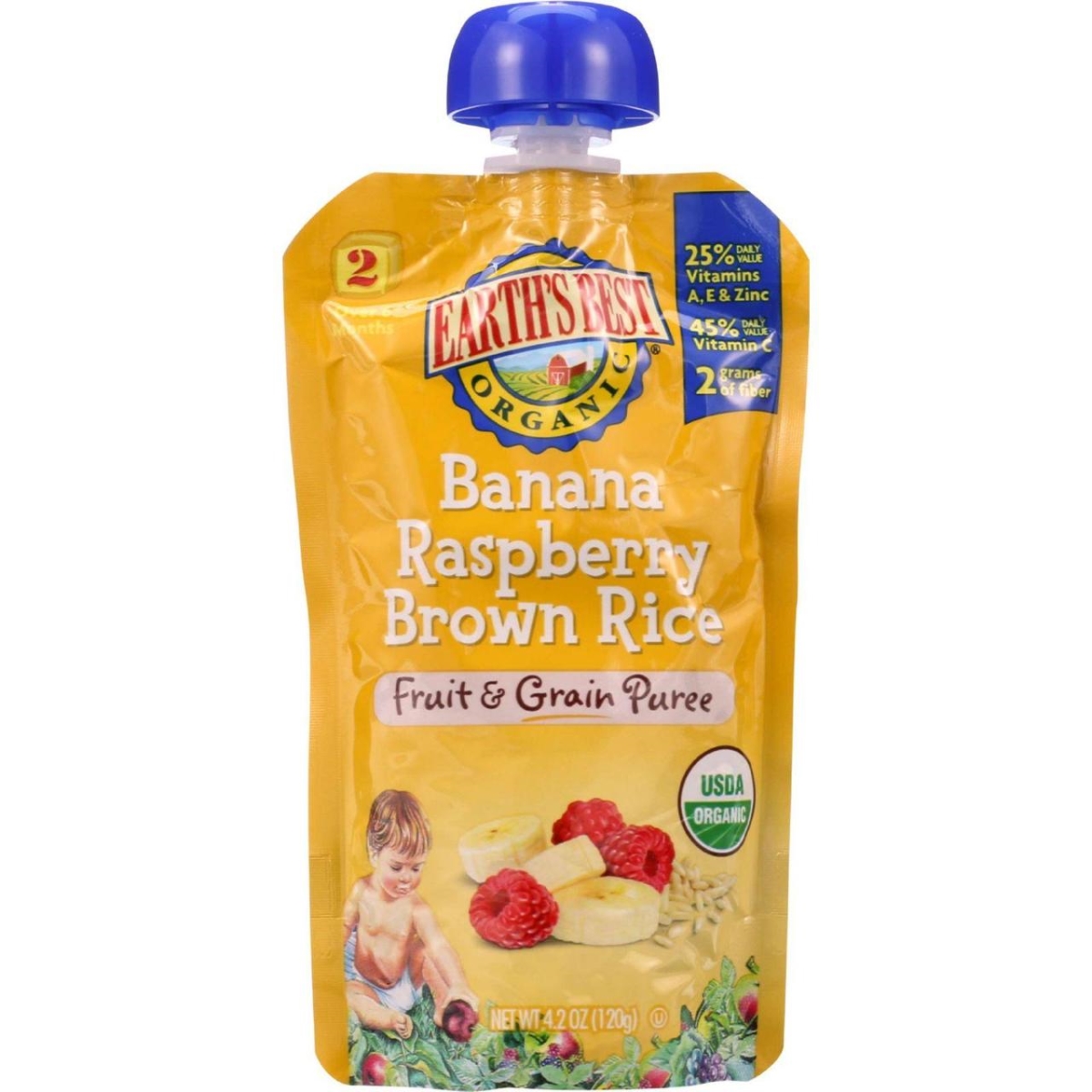 Hg1154863 4.2 Oz Organic Fruit & Grain Puree Baby Food For Age 6 Months Plus, Stage 2 - Banana Raspberry Brown Rice, Case Of 12