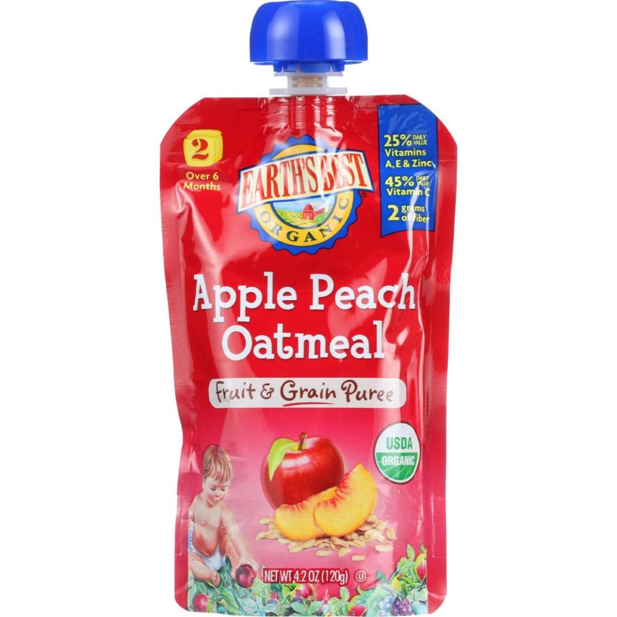 Hg1154848 4.2 Oz Organic Fruit & Grain Puree Baby Food For Age 6 Months Plus, Stage 2 -apple Peach Oatmeal, Case Of 12