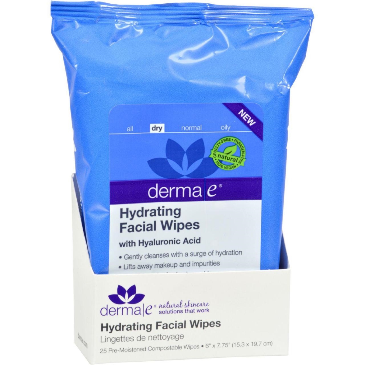 Derma E Hg1510213 Hydrating Facial Wipes, 25 Count