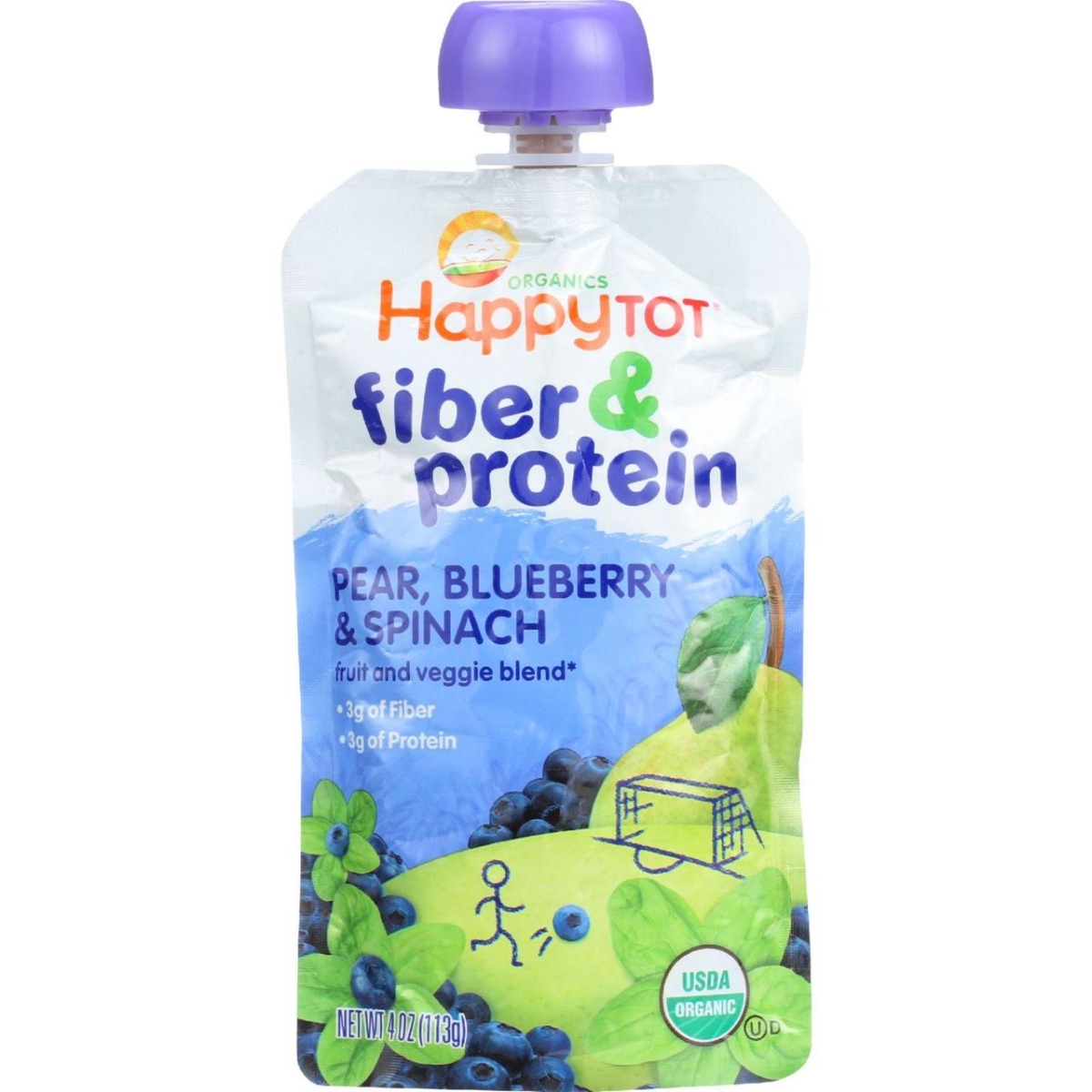 Hg1620087 4 O Z Organic Fiber & Protein Stage 4 Pear Blueberry & Spinach Toddler Food, Case Of 16