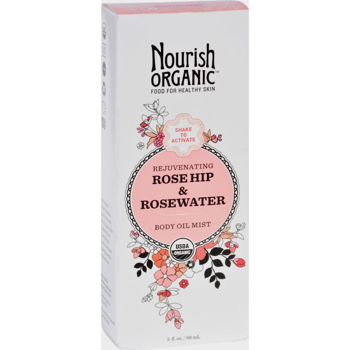 Nourish Hg1601459 3 Oz Organic Body Oil Mist Rejuvenating Rose Hip & Rosewater