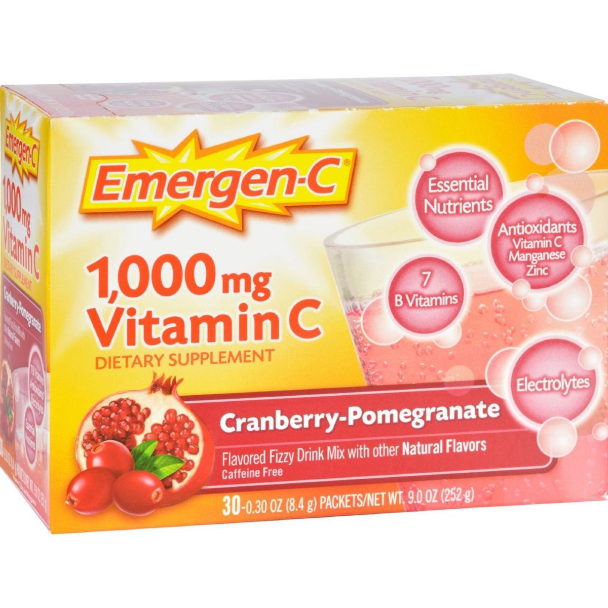 Alacer Hg0757849 1000 Mg Emergen-c Vitamin C Fizzy Drink Mix - Cranberry Pomegranate, 30 Packet