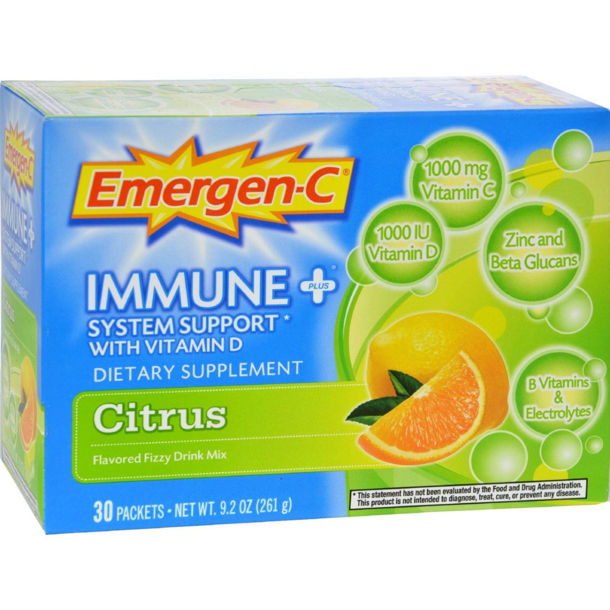 Alacer Hg0760520 Emergen-c Immune Plus System Support With Vitamin D Citrus, 30 Packet