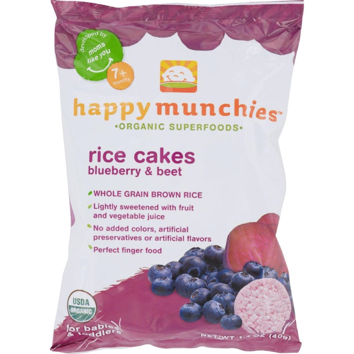 Hg1235241 1.4 Oz Happy Munchies Rice Cakes - Organic Blueberry & Beet, Case Of 10