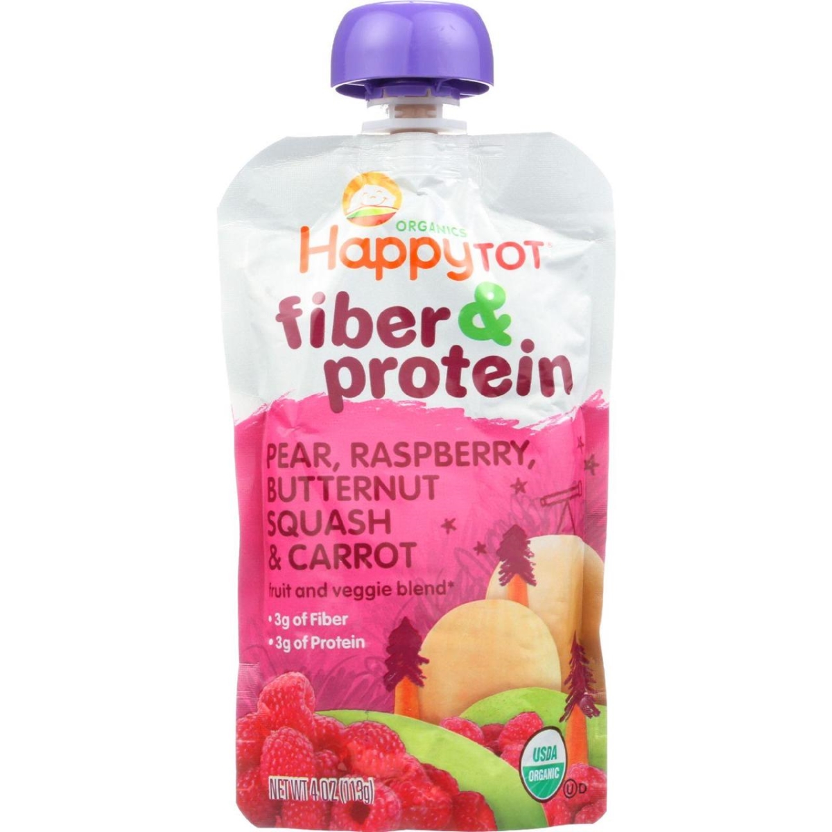 Hg1620095 4 Oz Organic Fiber & Protein - Stage 4 Pear Raspberry Butternut Squash & Carrot Toddler Food, Case Of 16