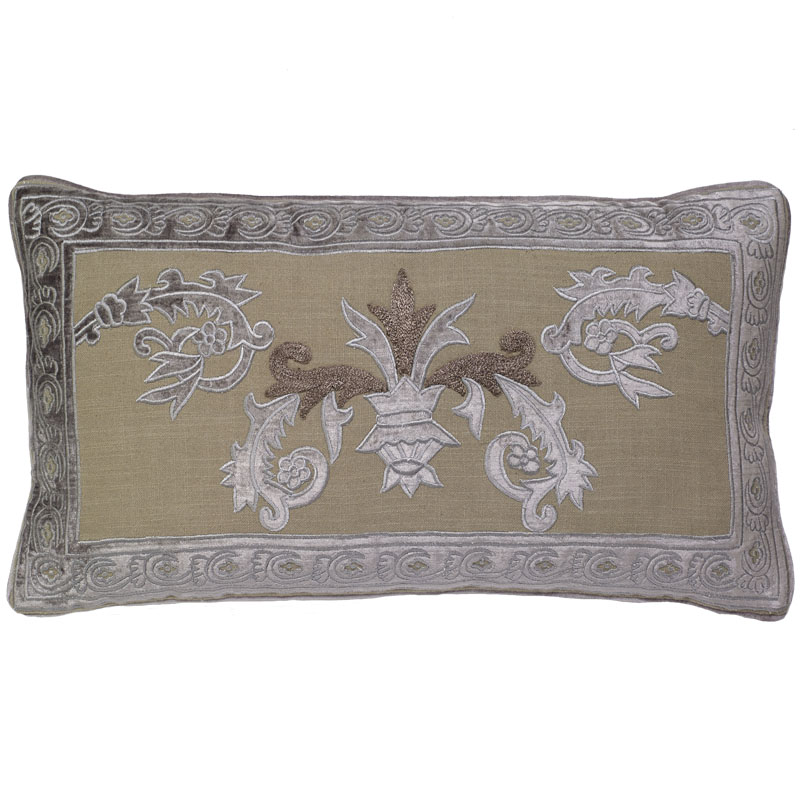 C1040 Venezia Velvet Applique Embroidered On Natural Linen Pillow Cover