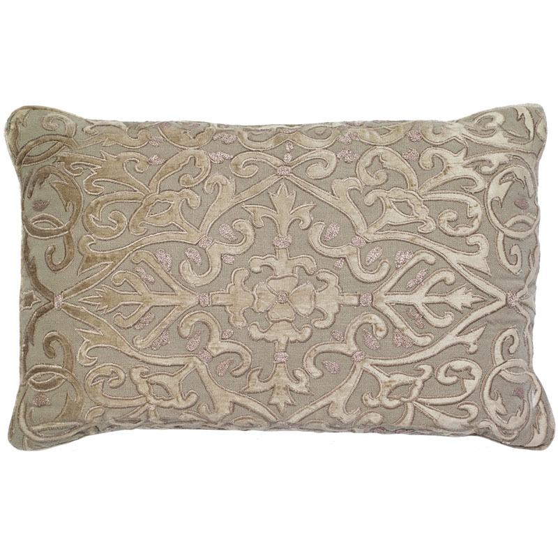 C1043 Marakash Velvet Applique Embroidered On Natural Linen Pillow Cover