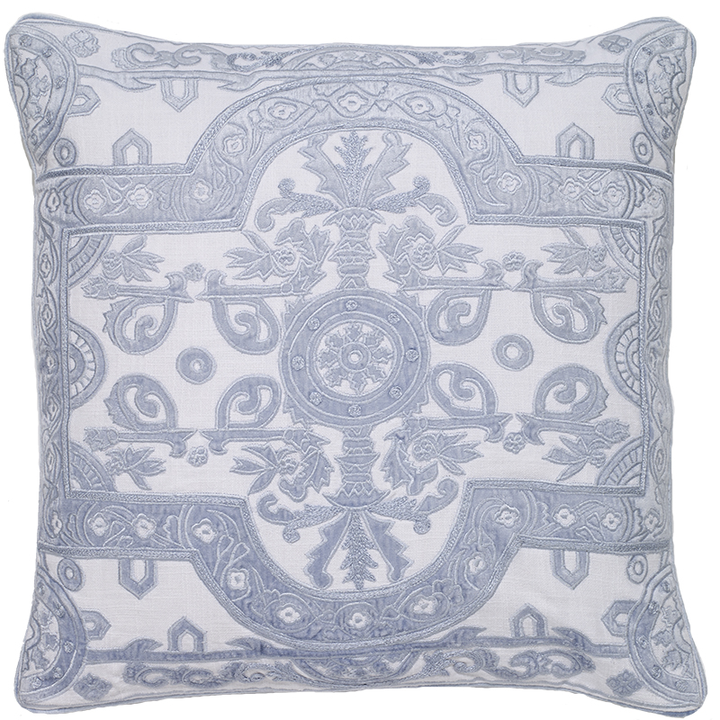 C1047 Louis Velvet Applique Embroidered On White Linen Pillow Cover