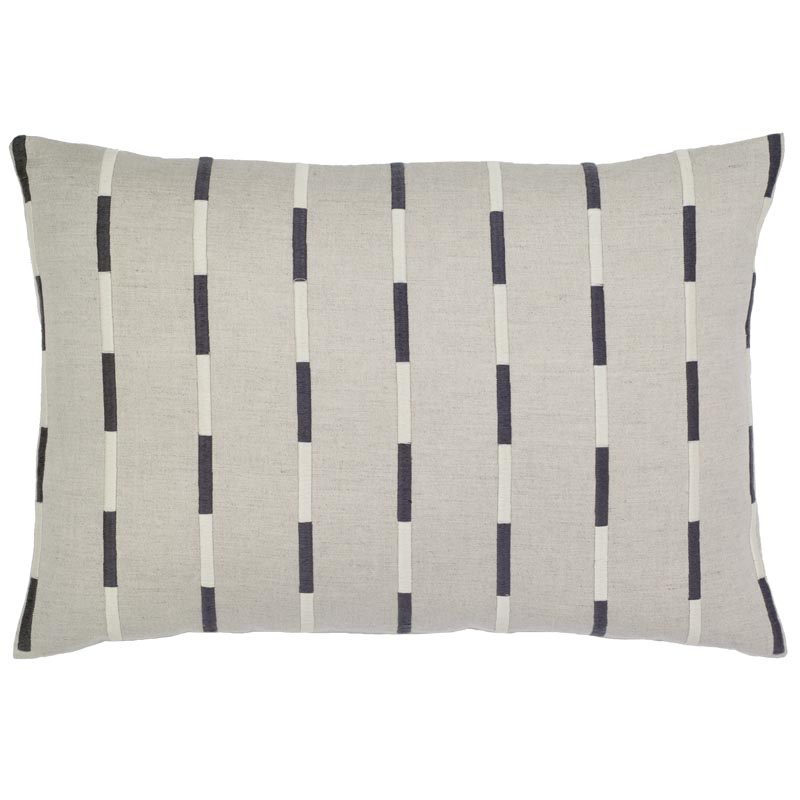 C1075 Natural Linen With Rectangle Embroidered Stripes Pillow Cover