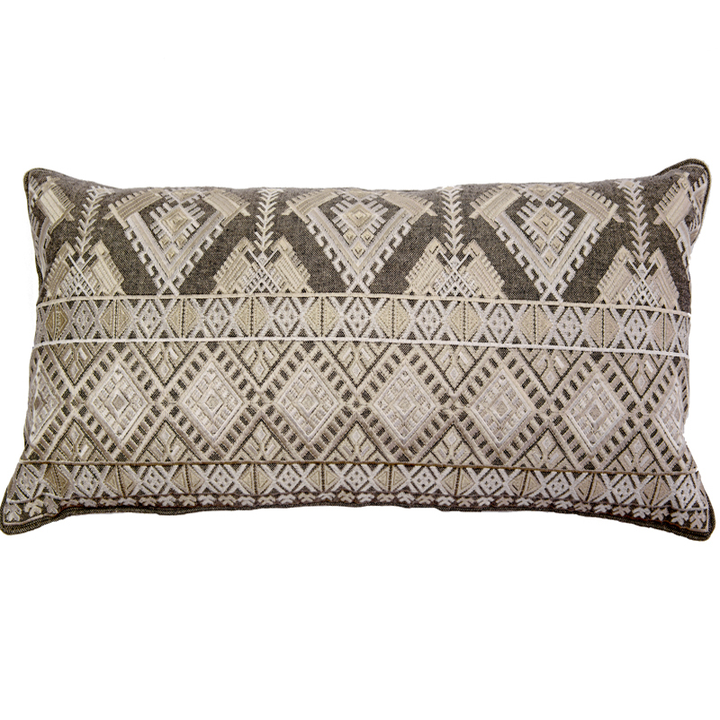 C1109 Ivory Diamond Geo Embroidery Pillow Cover - Grey