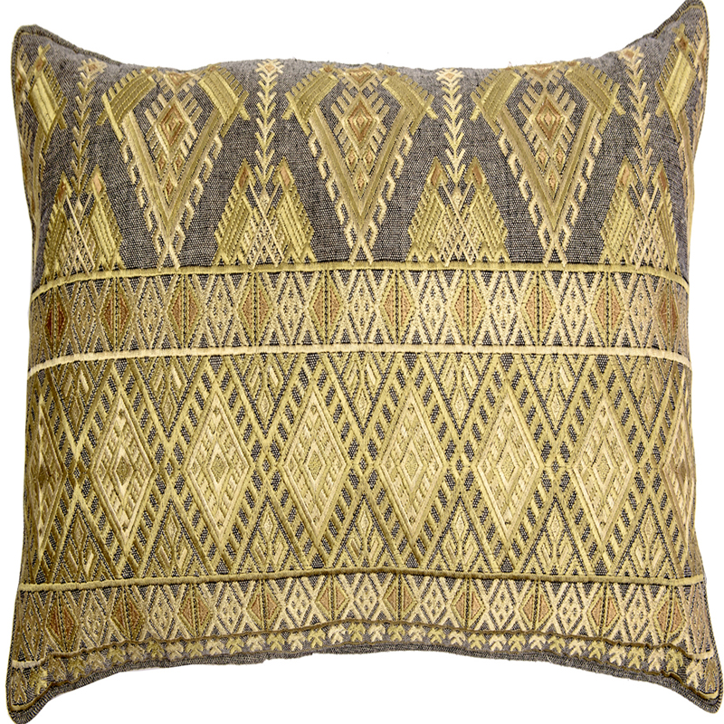 C1111 Gold Diamond Geo Embroidery Pillow Cover - Grey
