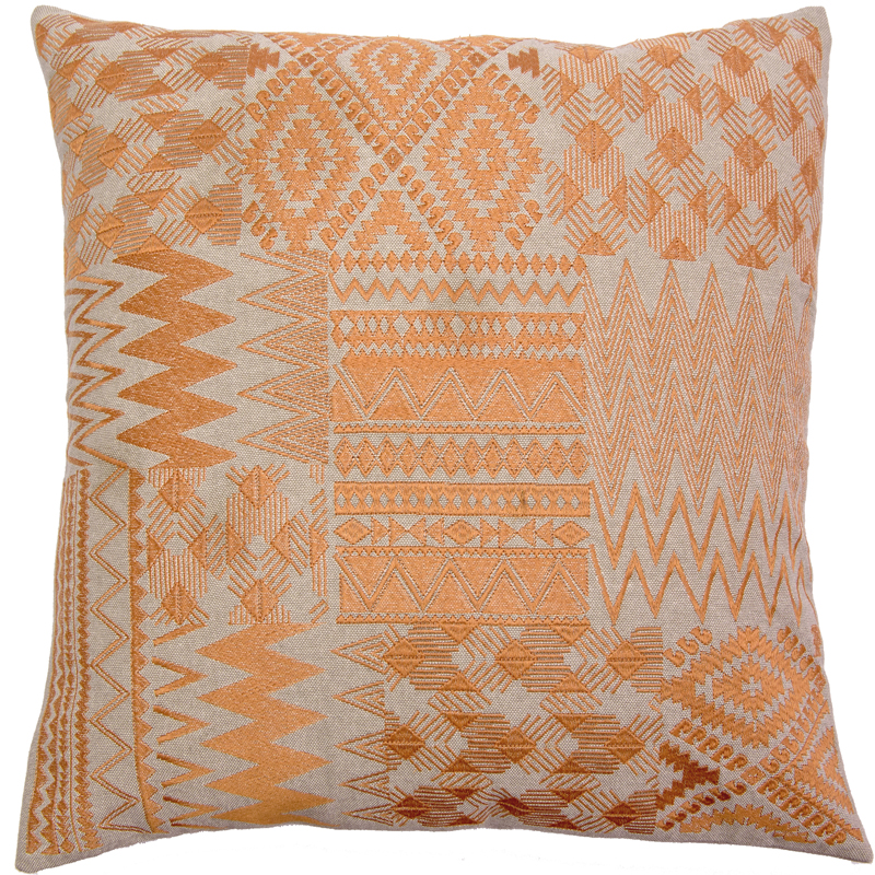 C1127 Embroidered Patchwork Pillow Cover - White & Orange