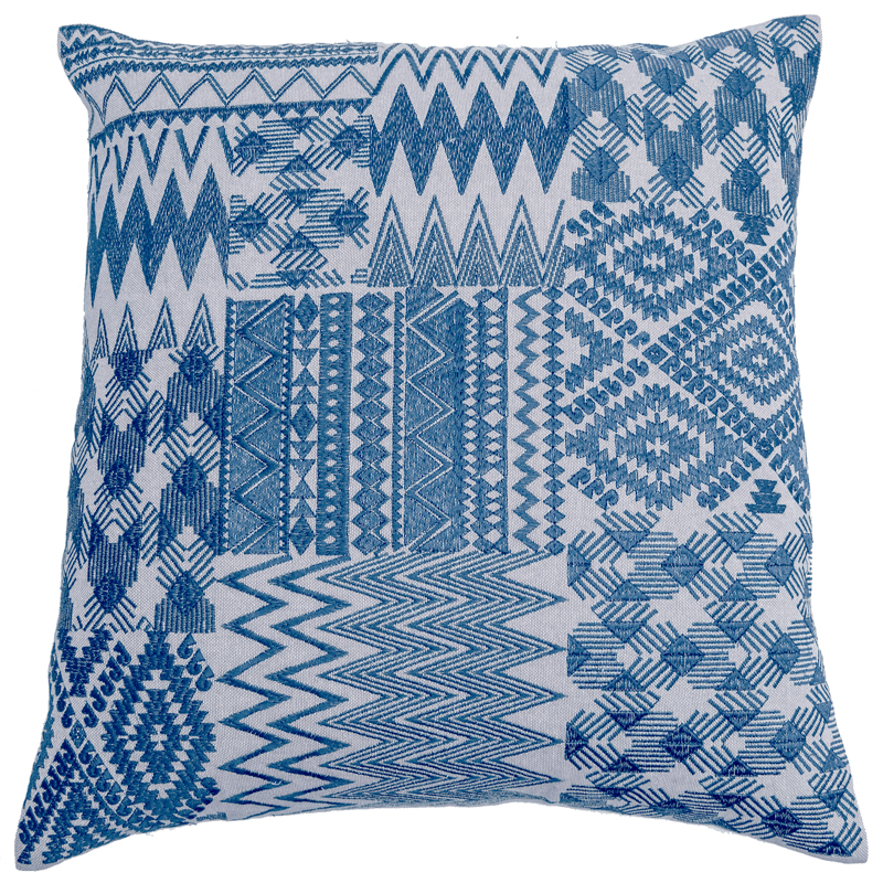 C1131 Embroidered Patchwork Pillow Cover - Blue & White