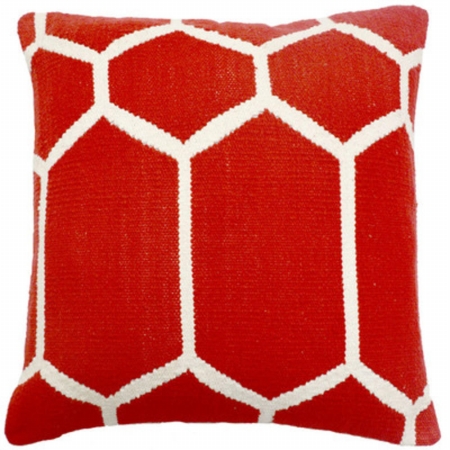 C922 Red & White Cotton Woven Pillow - 20 X 20 In.