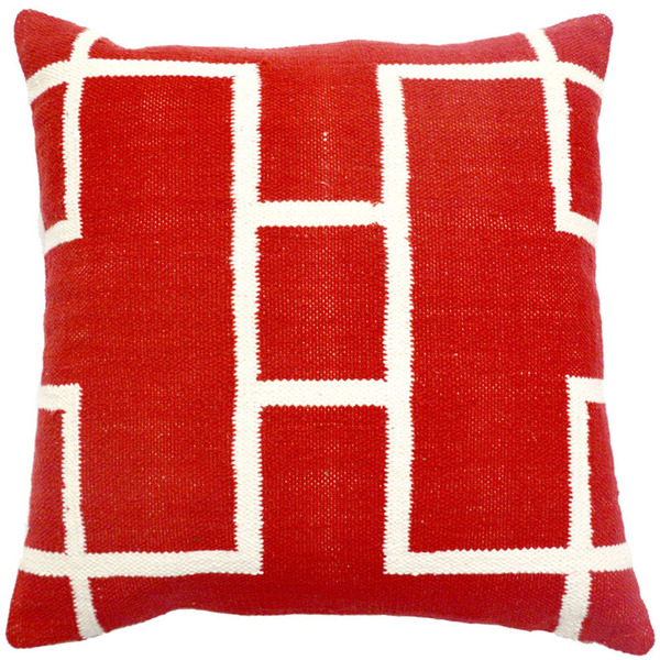 C923 Red Decorative Woven Cotton Throw Pillow - 20 X 20 In.