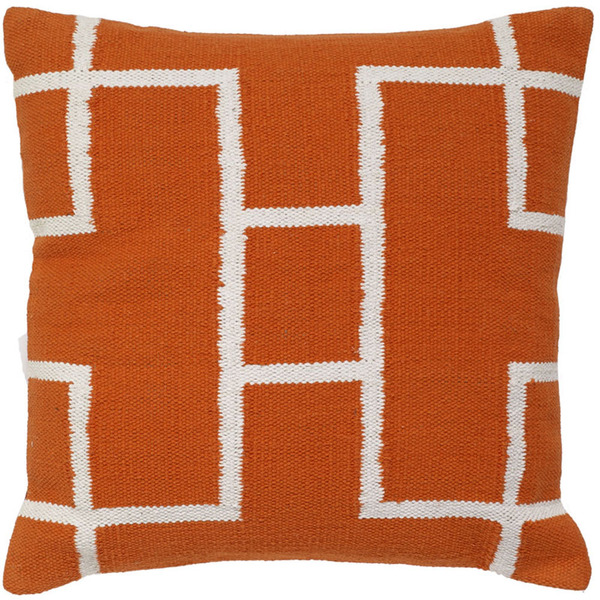 C926 Orange & White Cotton Decorative Throw Pillow - 20 X 20 In.