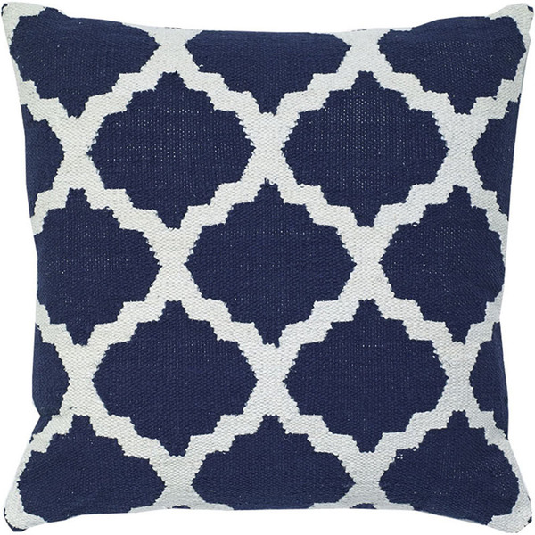 C930 Blue And White Decorative Woven Cotton Throw Pillow - 20 X 20 In.