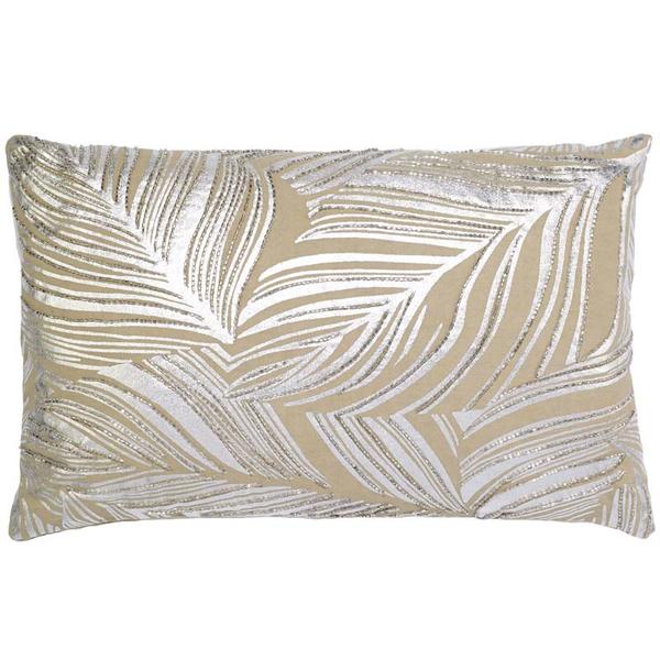 C1014 Leaf Design Silver Embd Work On Linen Pillow - 20 X 20 In.