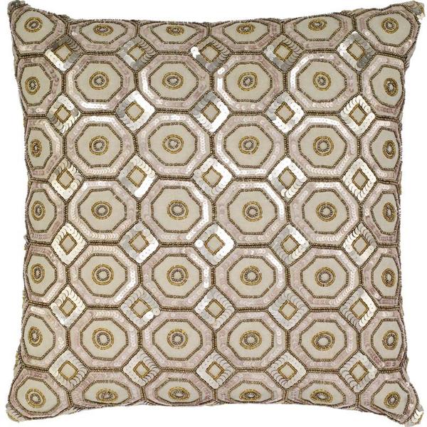 C1016 Honeycomb Copper Sequins On Natural Linen Color Pillow - 20 X 20 In.